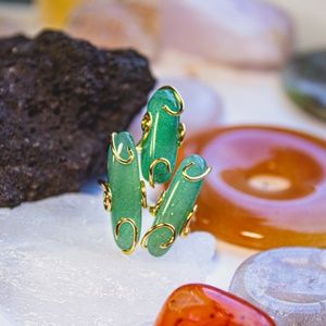 Green Jade & 14K Gold-Plated Swirl Adjustable Ring